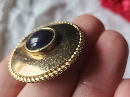 Gros bouton vintage en métal doré  coeur bleu  parurier createur 3,5 cm ref 1422