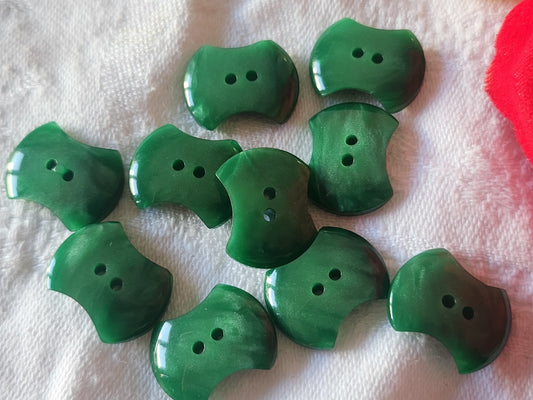 Lot 10 boutons vintage vert effet osselet/noeud trous 1,8 cm ref  61545