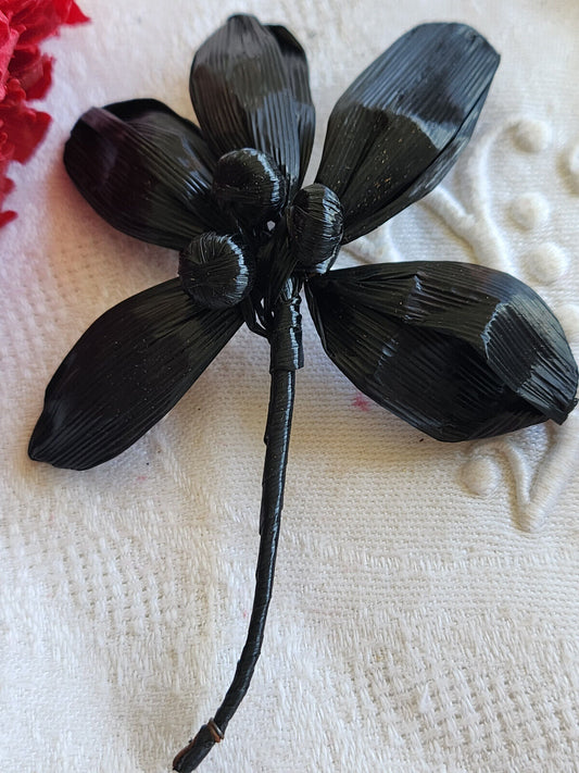 Ancien ornement chapeau creation modiste fleur rafia noir T0-4