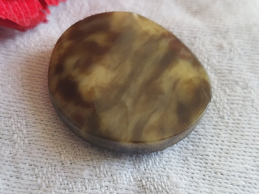 Collection bouton ancien art deco jaspé marron crème pied métal 2,6 cm D8C