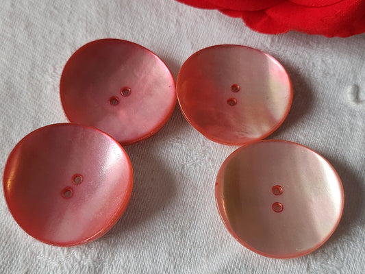 Lot 4 gros bouton vintage en nacre rose flashy incurvé 3,2 cm ref 1232