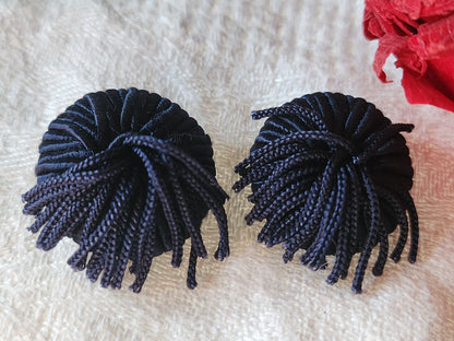 Duo  boutons anciens vintage passementerie bleu pendant 2,1 cm G15A