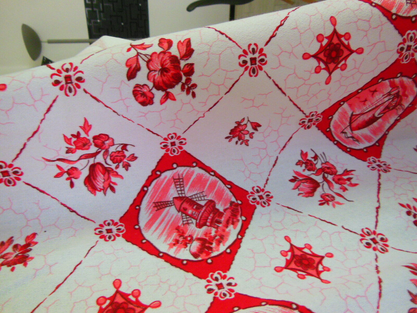 Nappe grande moulin champêtre rouge vintage serviette 2 mètres 90 B3