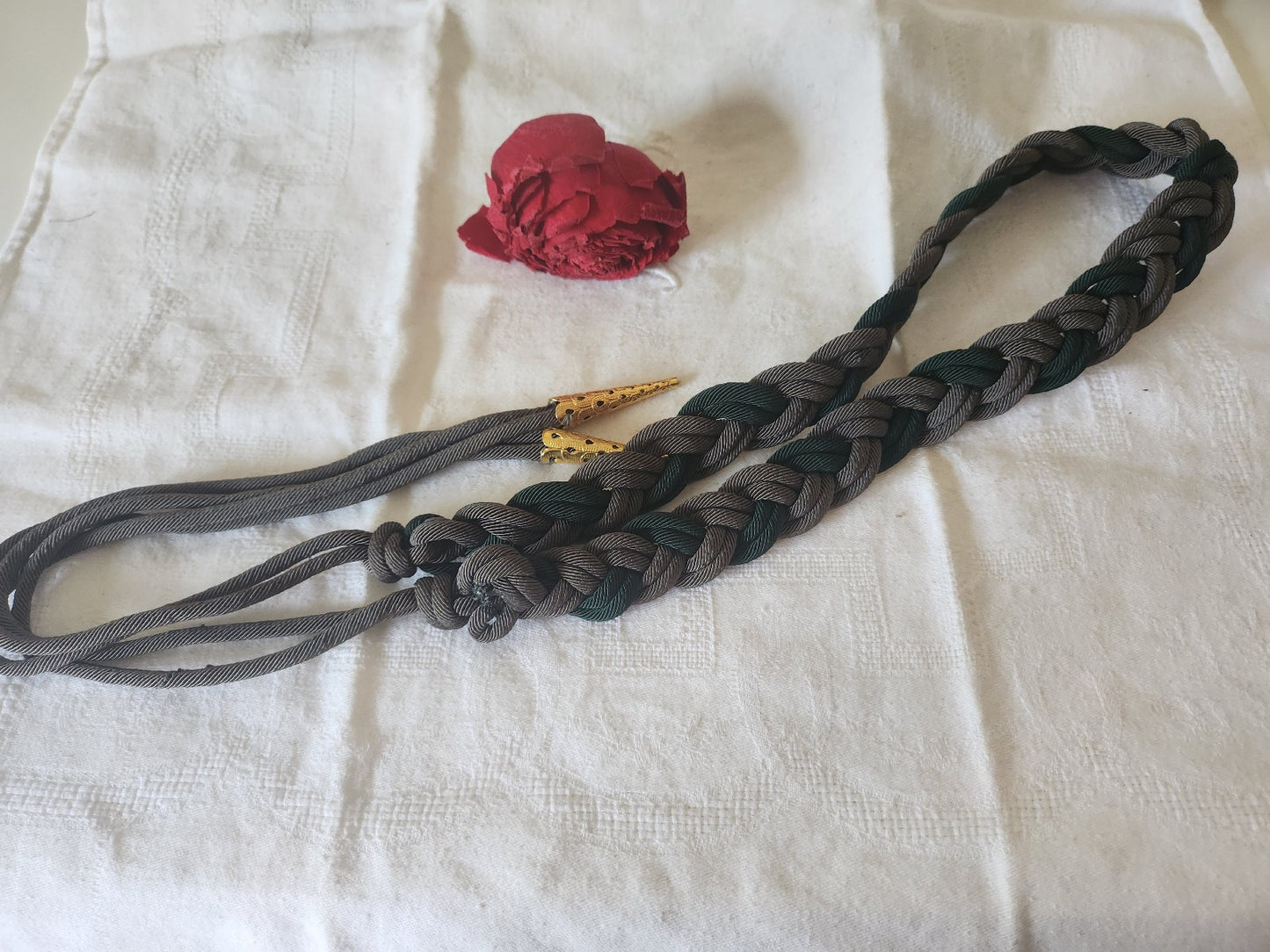 Ceinture ancienne vintage tréssée gris vert reglable  B9