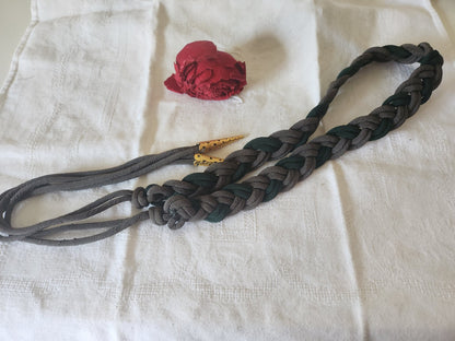 Ceinture ancienne vintage tréssée gris vert reglable  B9