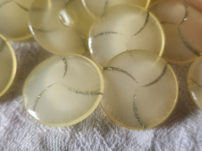 Lot 6 jolis boutons vintage veine argenté paillette pied  2 cm ref 4817