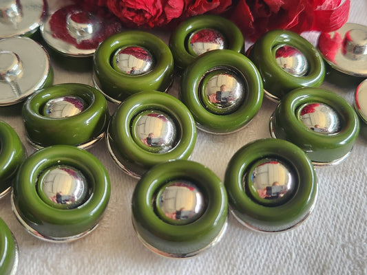 Lot 10 boutons vintage argenté vert pied 1,7 cm ref 1224