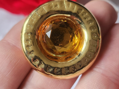 Gros bouton vintage en métal doré strass resine orange 3,3 cm G13H