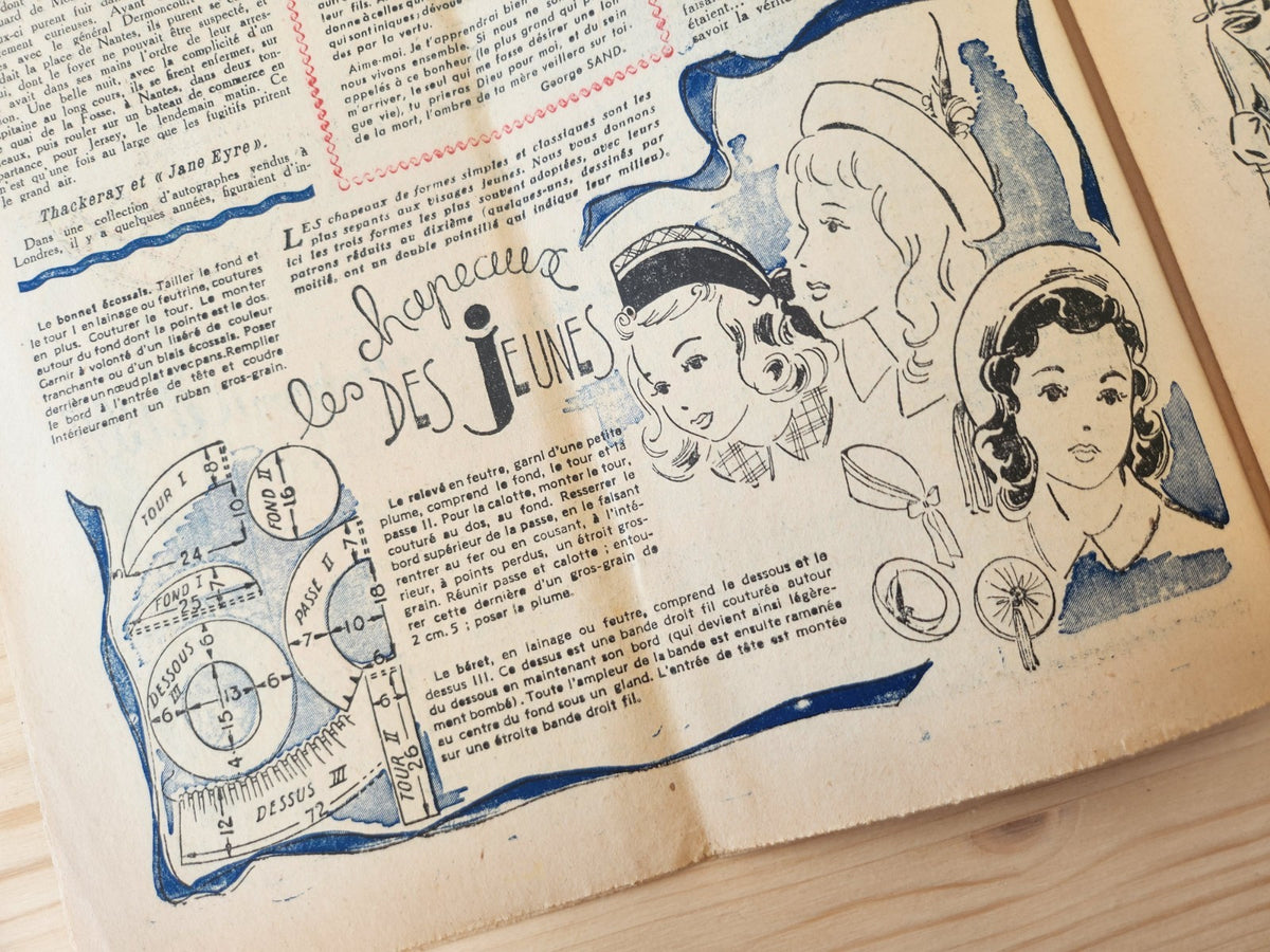 Le petit echo de la mode 1948 n°7  dans la poche de mon tablier chapeaux filles