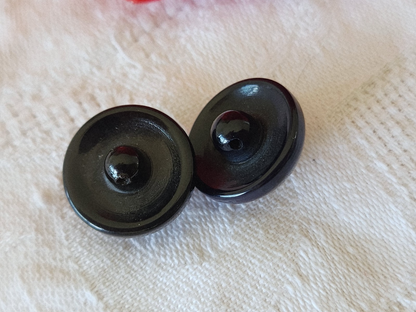 Duo boutons vintage parurier collection resine strass noie et bleu 1,7 cm G2B