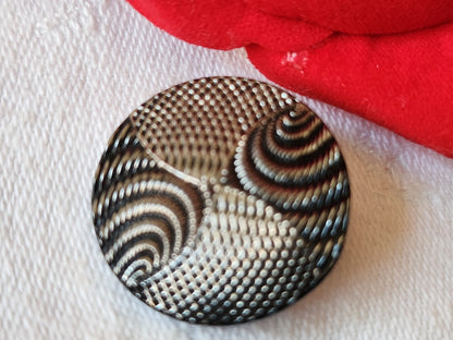 Bouton ancien en verre noir argenté strié 2,3 cm vintage pied D8D