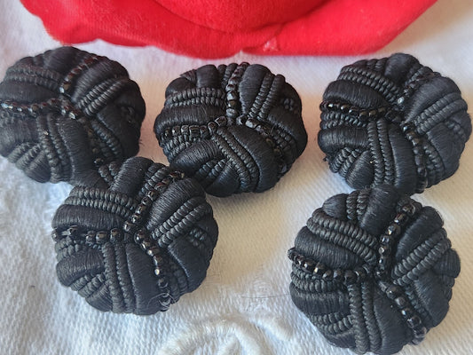 Lot 5 boutons anciens passementerie noir pied perlé  2,4 cm ref 2815