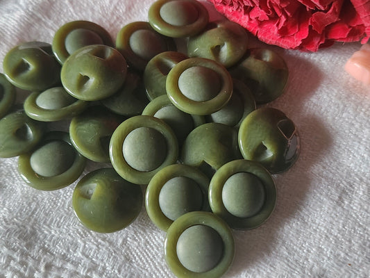 Lot 12 boutons vintage vert à pied veiné 1,5 cm ref 4989