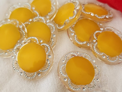 lot 6 bouton vintage jaune à pied transparent 2,3 cm ref 5962