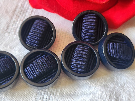 lot 6 boutons anciens vintage passementerie bleu pied 2 cm ref 2143