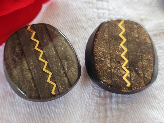 Duo gros vintage marron gris inclusion épais 2,5 sur 2,7 cm ref 1983