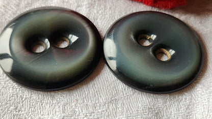 Duo gros boutons vintage gris nacré noir trous 3,4 cm ref 2295