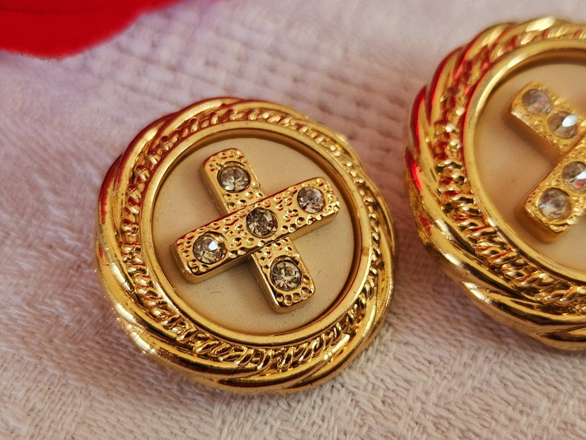 Duo boutons acrylique doré avec strass en verre pied 3 cm et 2,5 cm gros G18P