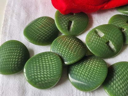Lot 6 gros boutons ancien vert  motif courbé 2,7 cm pied ref 3548