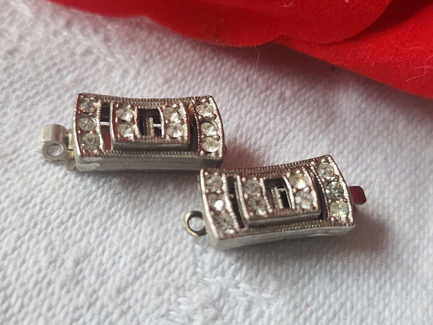 Lot 2 fermoirs vintage anciens metal strass petit 0,7 sur 1,8 cm au maximum D19D