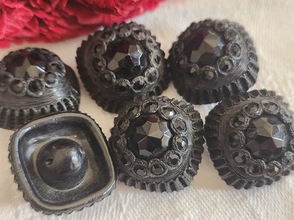 Lot 6 boutons vintage parurier resine strass pied 2,1 cm ref 215