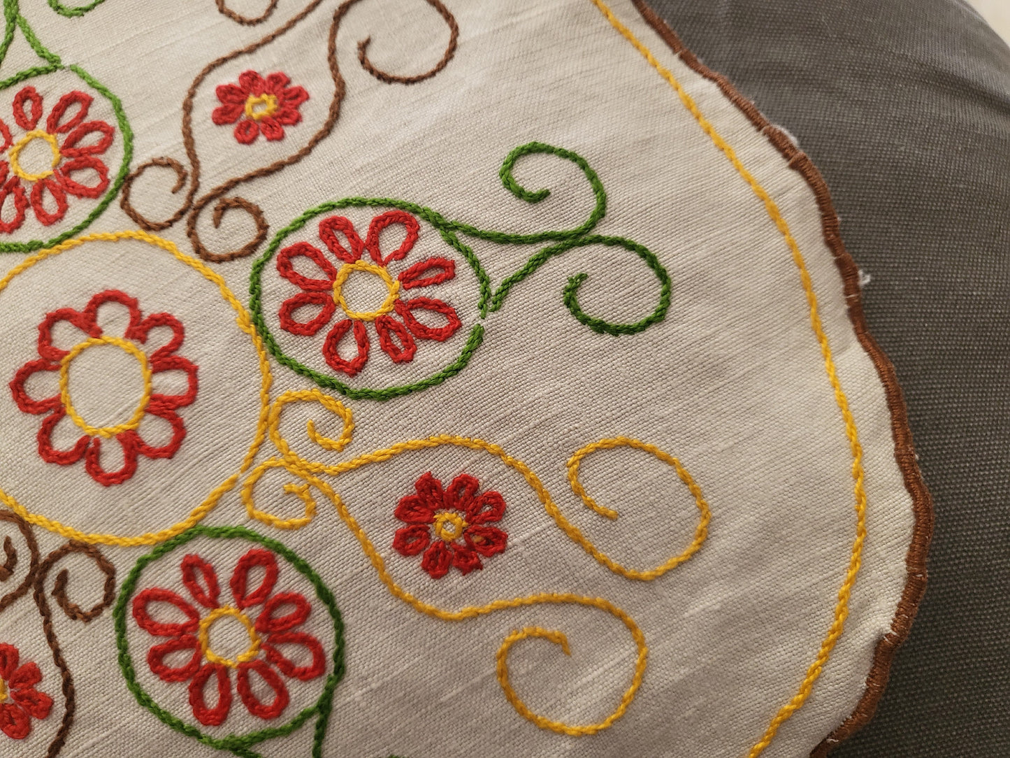 Napperon ancien ou centre de coussin broderie main toile 26,5 cm B6-24