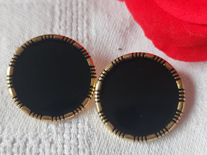 Duo gros boutons vintage en métal noir doré superbe 2,4 cm ref 267