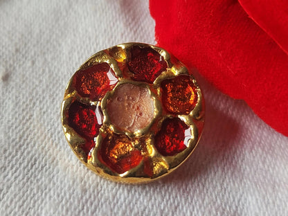 Bouton vintage métal coeur nacré orange rouge pied 2,2 cm G5D
