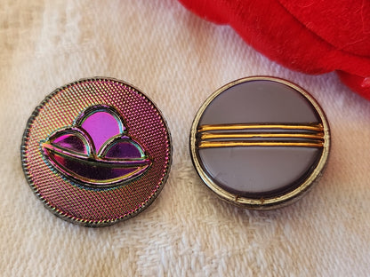 Duo boutons anciens en verre vintage violet   1,7 cm G11D