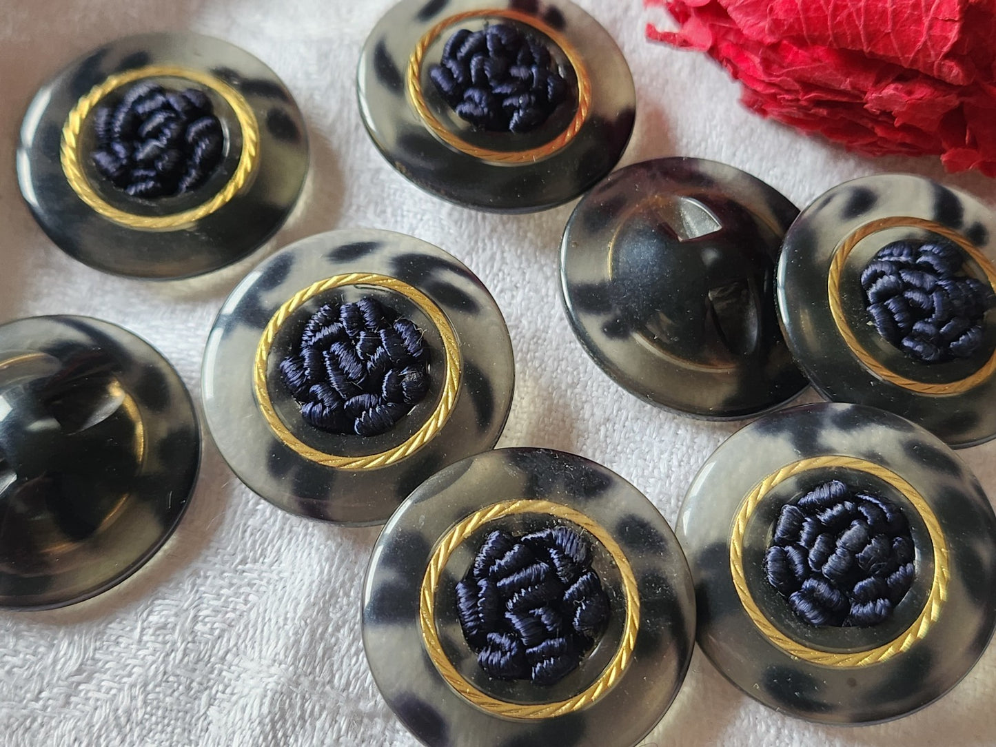 lot 6 gros boutons vintage coeur passementerie bleu noir à  pied 2,7 cm ref 2698