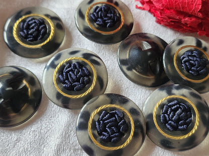 lot 6 gros boutons vintage coeur passementerie bleu noir à  pied 2,7 cm ref 2698