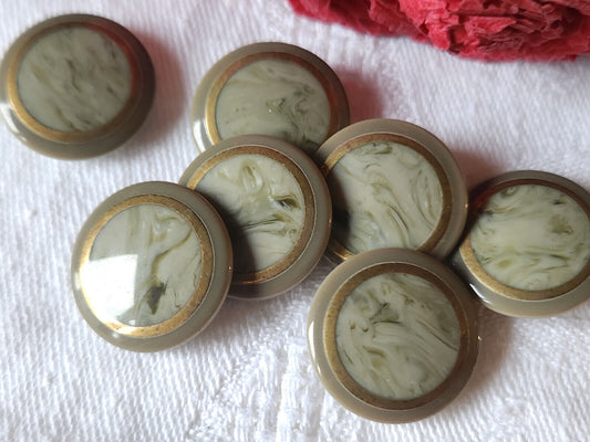 Lot 7 boutons vintage vert/gris 1,8 cm pied travaillé ref 993