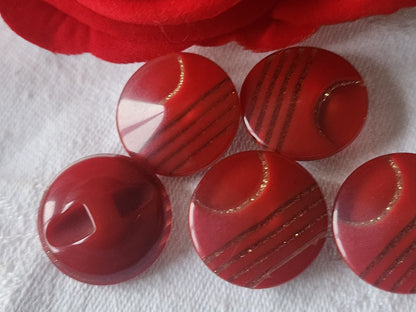 Lot 5 boutons vintage rouge inclusion doré pied 2 cm ref 892