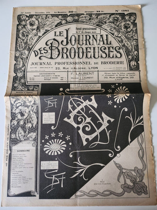 Le journal des brodeuses 1951  n° 681 alphabet service à porto coin