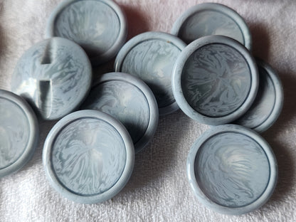 Lot 6 gros boutons vintage bleu chiné fond nacré à pied 2,6 cm ref 1471