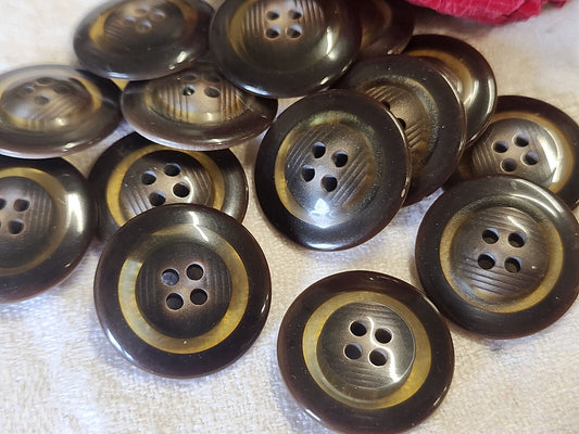 Lot 6 boutons vintage marron transparent trous 2,3 cm ref 3326