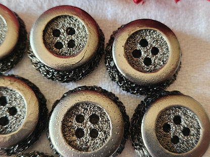 Lot 8 boutons vintage en résine noir argenté haut  2,2 cm trous  ref 3201