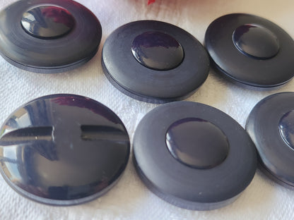 Lot 6 gros boutons vintage bleu foncé à pied épais 2,6 cm ref 3321
