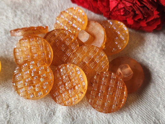 Lot 12 boutons vintage orange quadrillé mordoré à pied 1,6 cm ref 911