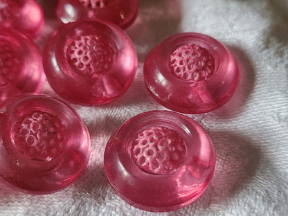 Lot 5 épais boutons  vintage  rose flashy résine à pied 2 cm ref 4847