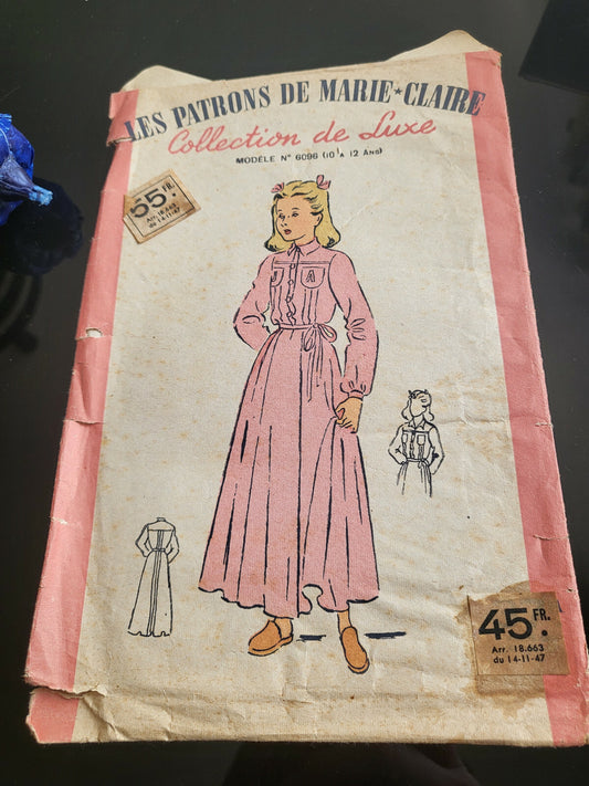 Patron ancien chemise de nuit forme chemisier  jeune fille 10/12 ans