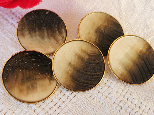 Lot 5 gros boutons vintage métal doré reflet nacré 2,6 cm 26 mm pied ref 6511