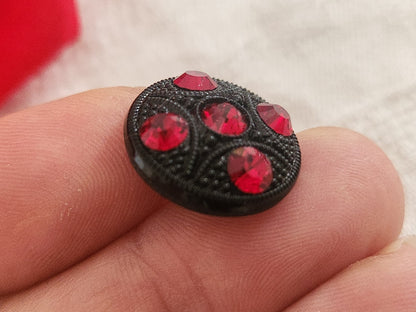 Bouton vintage en verre noir avec strass verre orange 18 mm ou   1,8 cm G19A