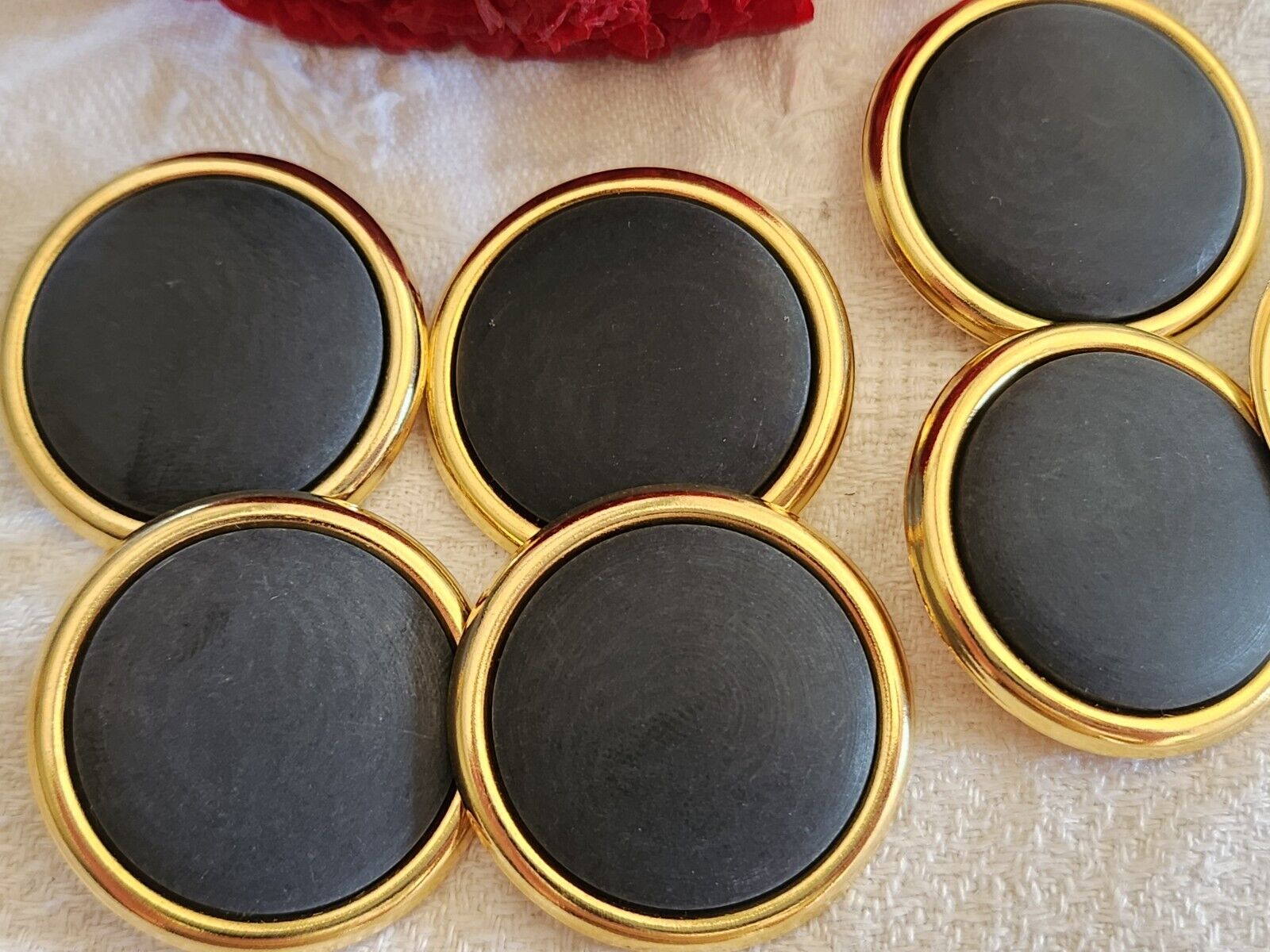 Lot 6 trés gros  boutons vintage en métal cœur bleu mat 3,1 cm pied ref 3085