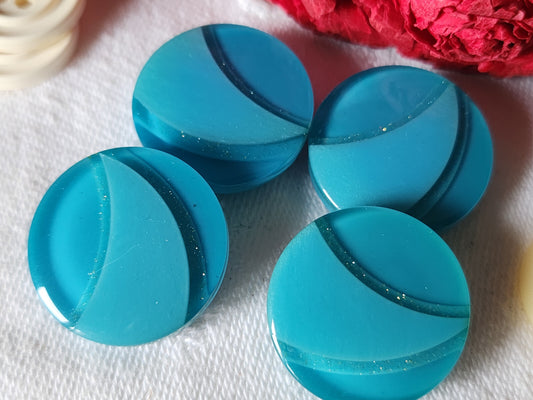 Lot 4 ravissants  boutons vintage bleu inclusion paillette pied 2,1 cm ref 1764