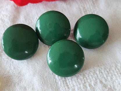 Lot 4 boutons anciens en cuir verni vert lumineux pied 2 cm ref 6004