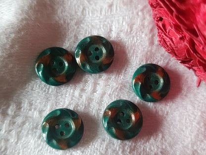 Lot 5 minuscules boutons anciens en celluloid vert 1 cm G15E