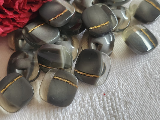 Lot 6 élégants boutons vintage inclusion gris doré pied 1,5 cm ref 0020