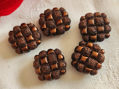 Lot 5 boutons vintage en résine carré marron pied 1,9 cm ou 19 mm ref 6350