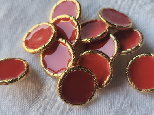 Lot 6 boutons vintage métal doré rouge orangé  à pied 1,5 cm ref 0004